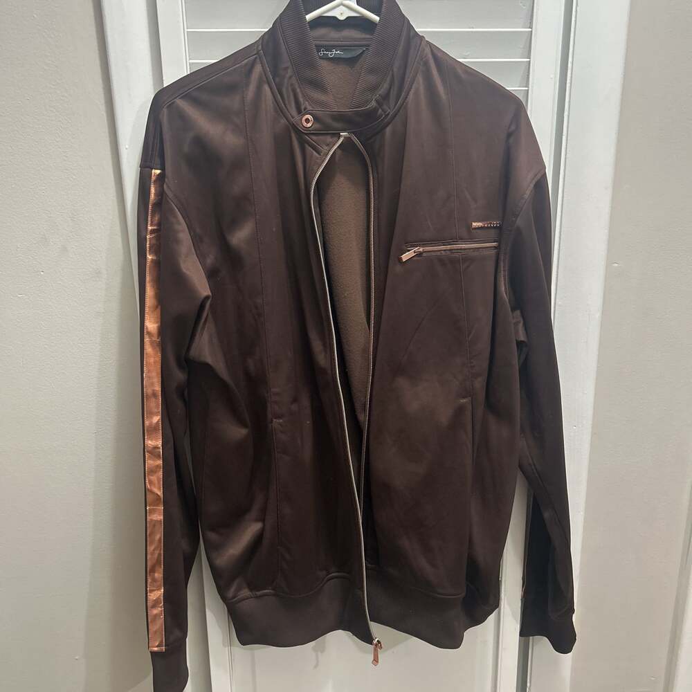 Sean John Brown Track Jacket with Copper Accents